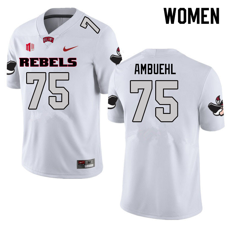 Women #75 Anton Ambuehl UNLV Rebels College Football Jerseys Sale-White - Click Image to Close